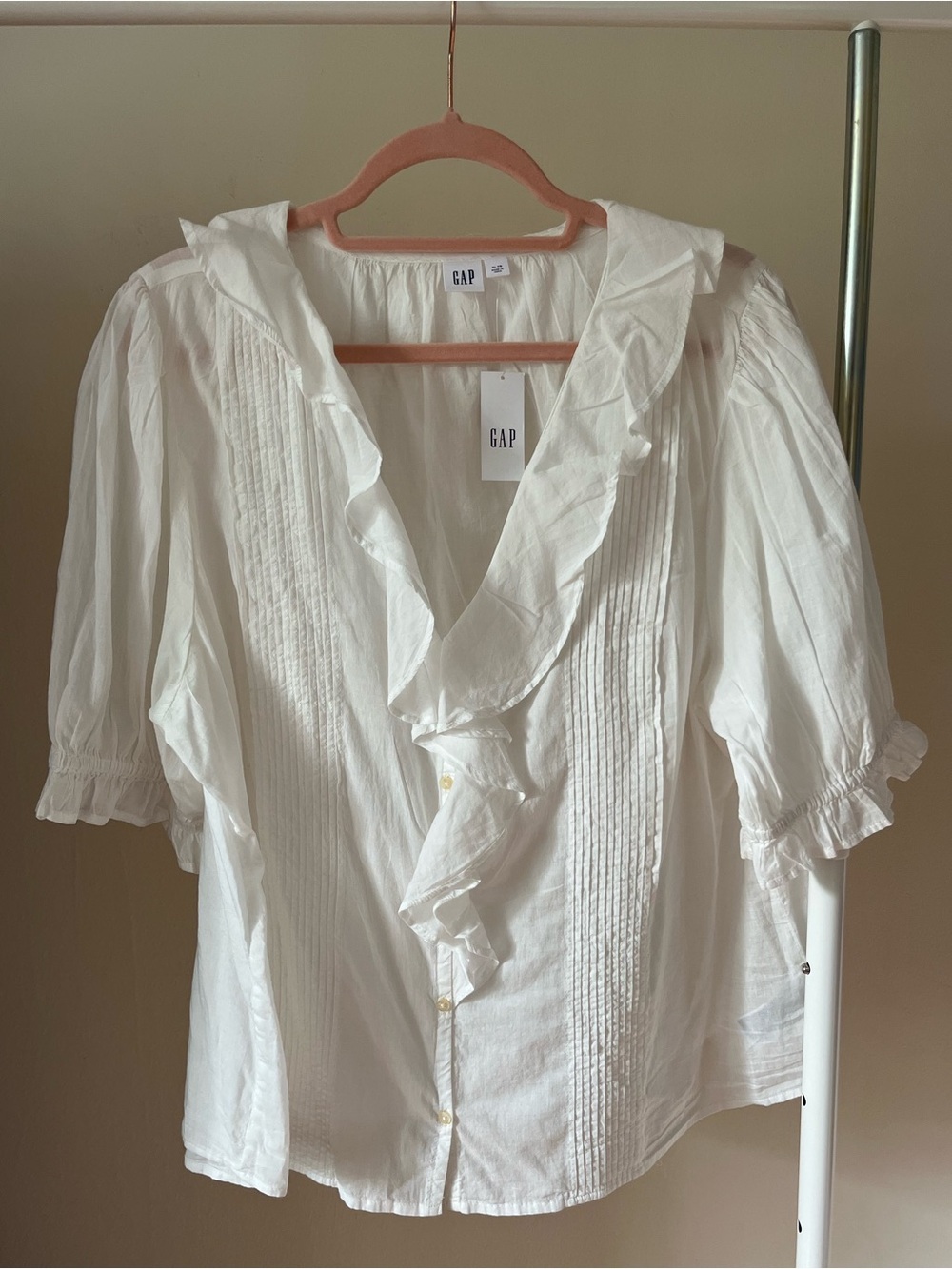 GAP White Ruffle-Front Blouse